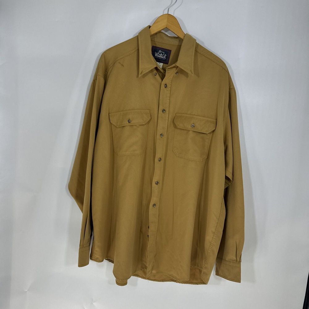 Woolrich Mens XXL Long Sleeve Button Down Utility Shirt Tan Ochre 5706Z USA Made